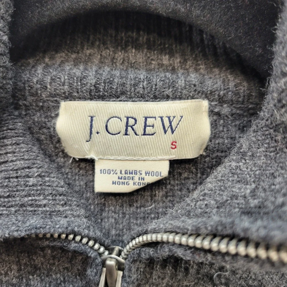 J.Crew Full Zip Sweater Mens Small Gray Lambswool Mock Neck Cardigan Knit